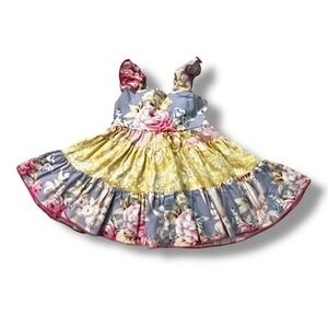 Olive Mae Dress Mixed Floral Print Tiered Ruffled Sleeveless Cotton Baby 9mo